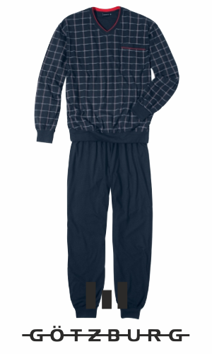 Götzburg Blauer Pyjama kurz mit V-Neck Übergröße